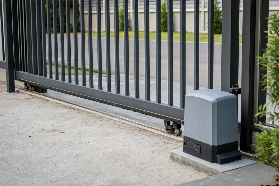 Gate operator, arm and control box on a driveway gate in Grand Junction, CO