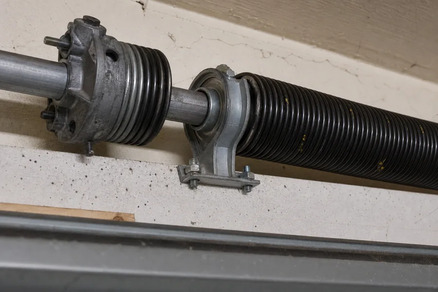 Torsion spring, winding cone and center bearing above a garage door in Grand Junction, CO